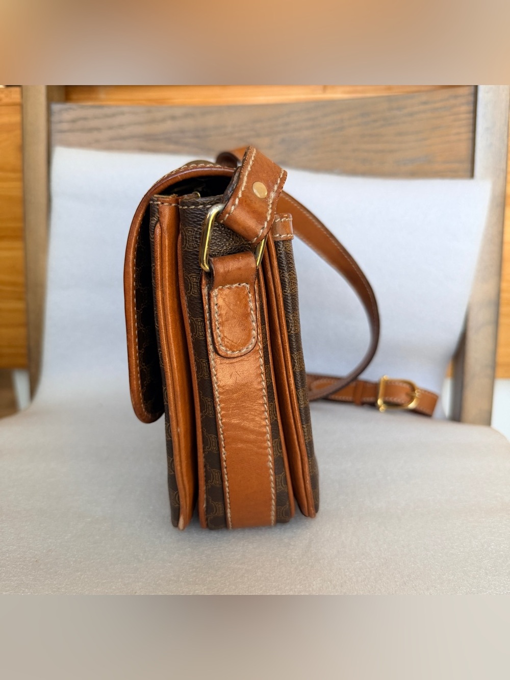 Celine Brown Macadam Print Crossbody with Tan Leather Trim and Gold Hardware - Picture 6 of 13
